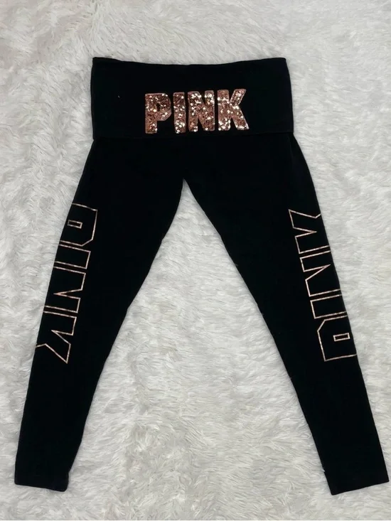 Victoria's Secret Pink Yoga Pants Medium Fold Over Bling Rhinestone Legging Y2k - Picture 4 of 9